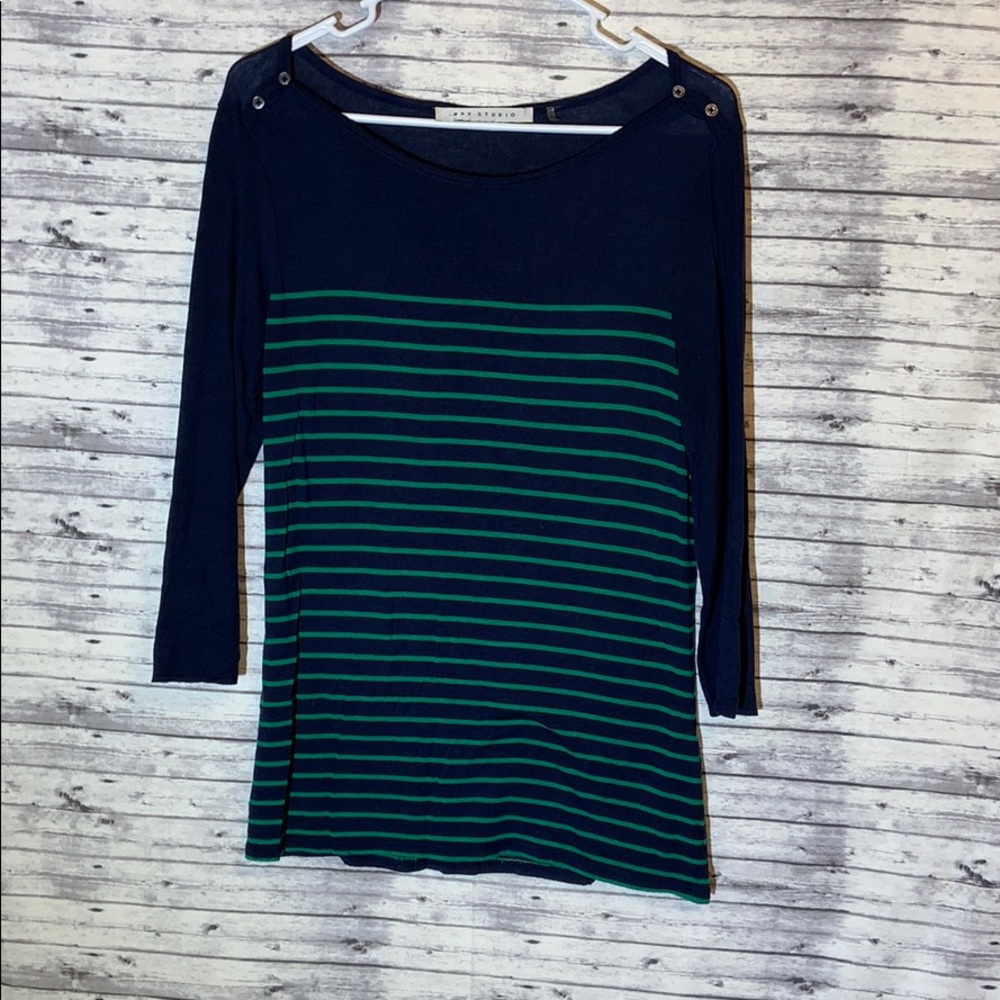 Max Studio green and navy button blouse